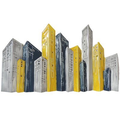 Décoration murale métal buildings gris et jaunes PIER IMPORT