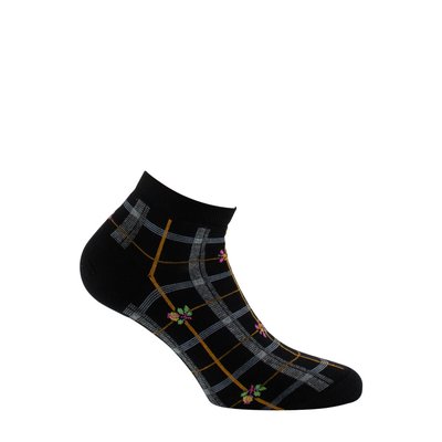 Chaussettes ultra courtes en coton carreaux fleuris MADE IN FRANCE KINDY
