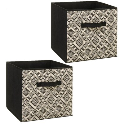 Lot de 2 Boites de rangement pliable Ethnique - 31 x 31 - Noir et blanc TOILINUX