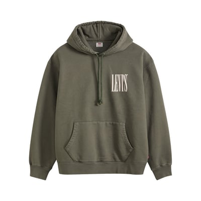 Sweat en coton mélangé kaki uni avec une coupe droite et une capuche LEVI'S