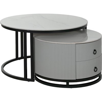 Table basse élégante en métal et pierre sinterisée RECOLLECTION