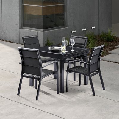 Salon de jardin en aluminium noir extensible 4/8 places  MODULO BERAH GETAH