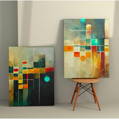 Tableau géométrique – style graphique coloré (set de 2) PIER IMPORT