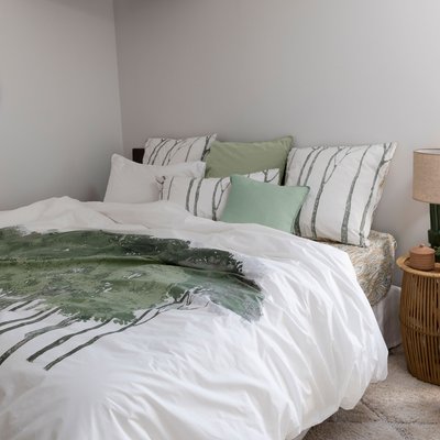 Housse de couette réversible percale de coton lavée biologique MONARBRE CARRE BLANC