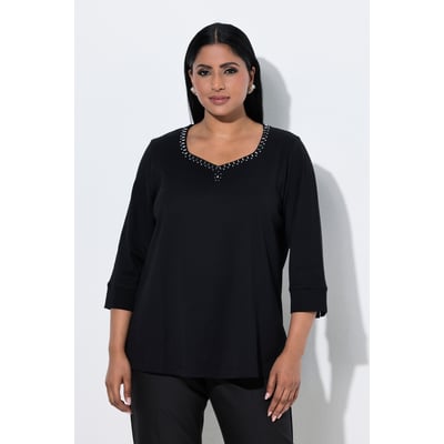 T-shirt en coton Pima, strass fantaisie ULLA POPKEN
