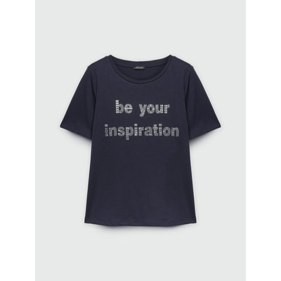 T-shirt con scritta in piccole borchie e scollo a barchetta FIORELLA RUBINO