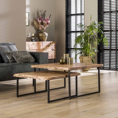 Table basse carrée gigogne bois massif naturel (lot de 2) MELBOURNE PIER IMPORT