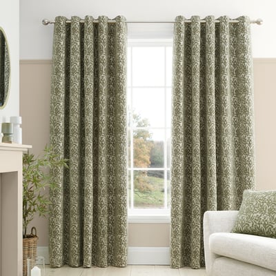 Chenille Leaves Lined Eyelet Curtains BIANCA FINE LINENS