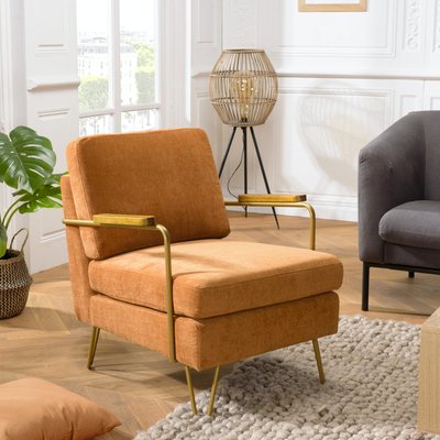 Fauteuil de salon en tissu rouille et accoudoirs bois TIM PIER IMPORT