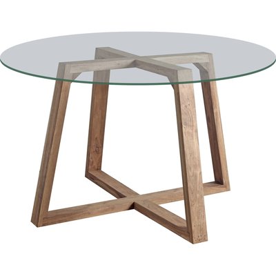 Table de salle à manger en acacia naturel et plateau verre RECOLLECTION