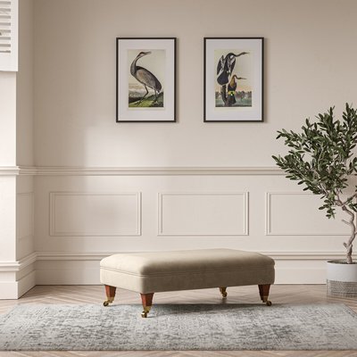 Emeline Textured Velvet Footstool with Antique Castor Legs ÉDITÉ