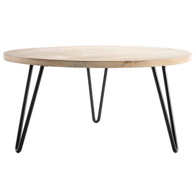 Table basse ronde bois manguier massif et métal noir D80 cm VIBES MILIBOO