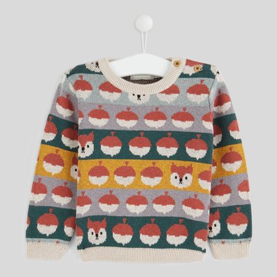 Pull manches longues col rond intarsia imprimé contenant de la laine, certifié OELO-TEX BOUT'CHOU
