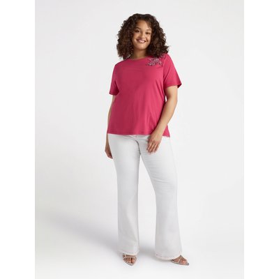 T-shirt en coton avec broderie florale en perles sur l’épaule gauche FIORELLA RUBINO