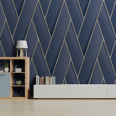 Papier peint géométrique bleu d'or HEXOA