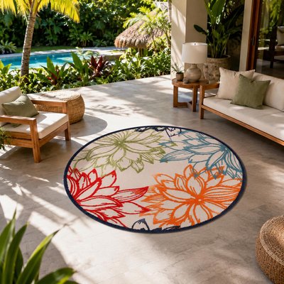 Tapis rond d'extérieur tissé kilim CHIMEKO UN AMOUR DE TAPIS