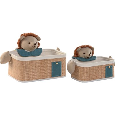 Panier de rangement bébé coton naturel  avec peluche lion RECOLLECTION