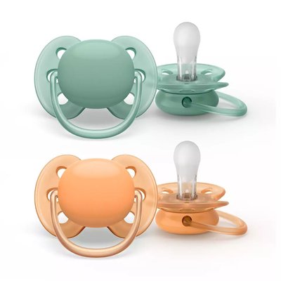 Lot de 2 sucettes Ultra Douces 0/6 mois Vert/Orange PHILIPS AVENT