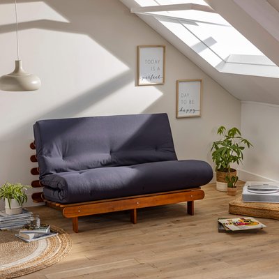 Ensemble matelas futon en coton et structure en bois massif noisette TERRE DE NUIT