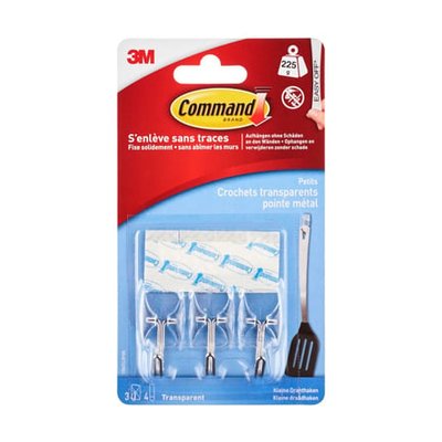 Crochet Transparent Pointe Métal S X 3 + 4 Languettes Adhésives 3M