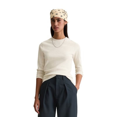 T-shirt long en jersey côtelé slim en coton bio mélangé et élastique MARC O’POLO DENIM