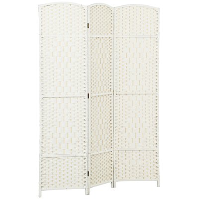 Paravent intérieur 3 panneaux pliables en bois style bohème tissé HOMCOM