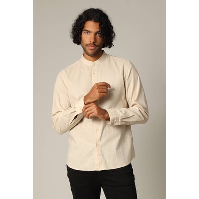 Chemise unie en lin avec col mao et manches longues SMITHY DEELUXE