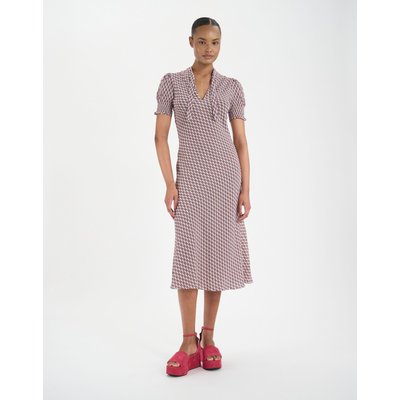 Robe Cerise mélangée motifs feuilles de chêne INES DE LA FRESSANGE PARIS