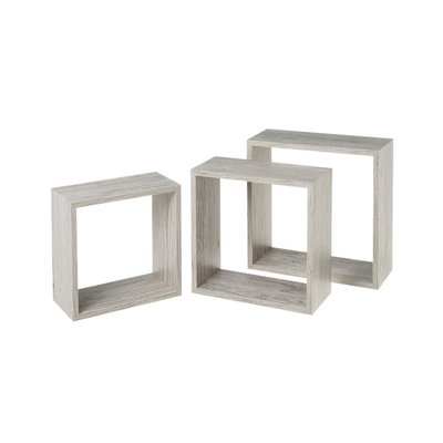 Set de 3 Étagères Murales Carrées en Bois Gris - 30x30x11.7cm WADIGA