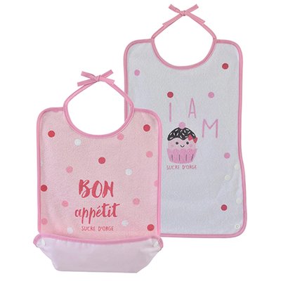Lot de 2 bavoirs plastifies rose SUCRE D'ORGE