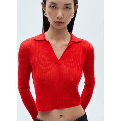T-shirt maille côtelée col polo MANGO