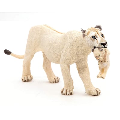 Figurine Lionne blanche avec son bébé lionceau PAPO