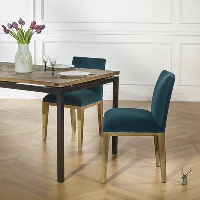 Lot de 2 chaises en hévéa et velours CLARK ROBIN DES BOIS