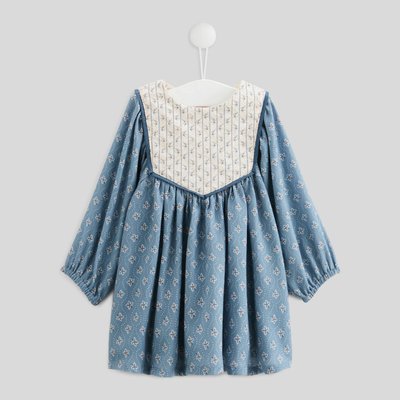 Robe manches longues col rond imprimé fantaisie en coton BIO BOUT'CHOU