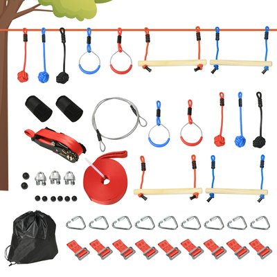 Parcours d'obstacles ninja enfant 10 m - 30 accessoires OUTSUNNY