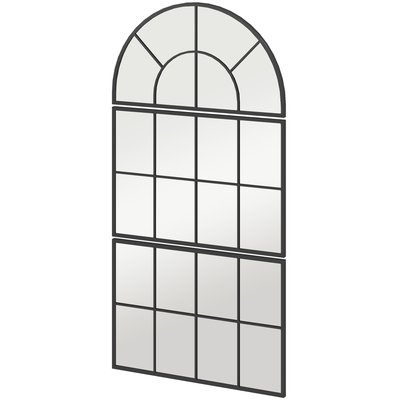Miroir mural style verrière ensemble de 3 pièces métal noir verre HOMCOM