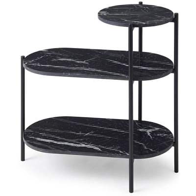Table d'appoint design en métal et plateaux effet marbre noir 64x33x63cm WADIGA