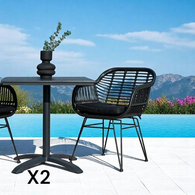 Chaise de jardin noire en rotin synthétique avec accoudoirs et coussin d'assise (lot de 2) IBIZA PIER IMPORT
