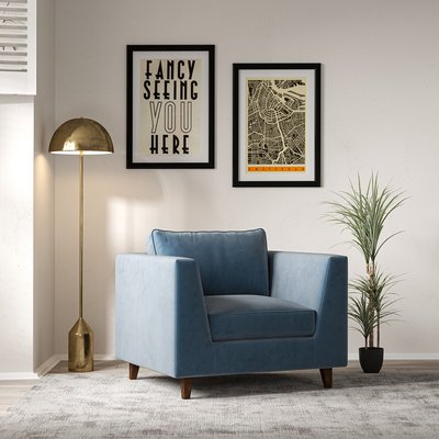 Claudia Angular Velvet Armchair with Dark Wood Legs & Feather Fillings SO'HOME