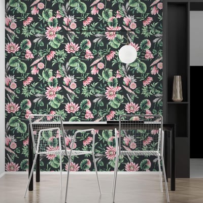 Papier peint plantes à fleurs de lotus noirs - 255x260 cm (l x h) LA TOUCHE ORIGINALE