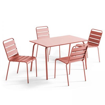 Salon de jardin table et 4 chaises en métal, PALAVAS OVIALA