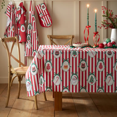Vintage Stripe Christmas Cotton Table Cloth CATHERINE LANSFIELD
