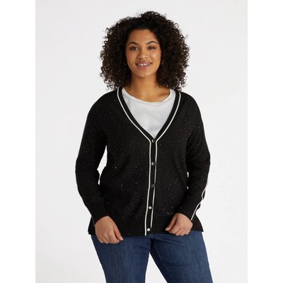 Cardigan avec bords blancs sur le devant et micro-paillettes FIORELLA RUBINO