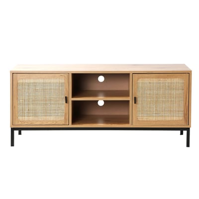 Meuble TV 2 Portes avec Cannage Rotin et 2 Niches L120cm - JAYA CALICOSY