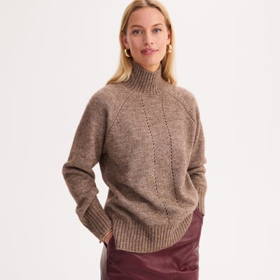 Pull col montant en grosse maille à détails ajourés ANNE WEYBURN