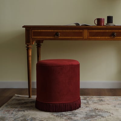 Senn Fringe Trim Velvet Upholstered Pouffe ÉDITÉ