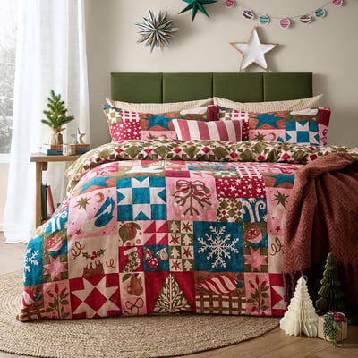 Fika Reversible Festive Duvet Cover and Pillowcase Set FURN.