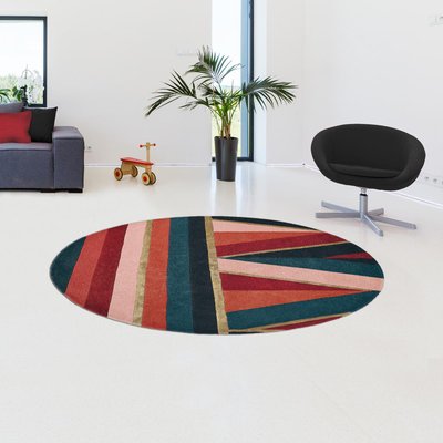Tapis rond fait à la main en laine motif géométrique SAHAARA R UN AMOUR DE TAPIS