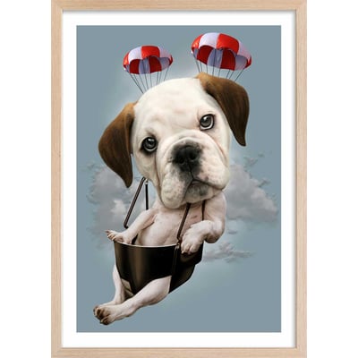 Affiche enfant chiot sur parachute HEXOA