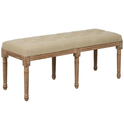 Banquette capitonnée classique bois et tissu beige 122x41x46cm WADIGA